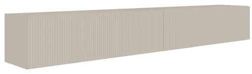 Selsey Meuble TV Suspendu 200 cm Greige Mat Design Moderne – Rangement à 4 Compartiments Façade Rainurée Idéal Déco Élégante et Contemporaine Salon/Chambre Panneau Laminé/MDF Solide
