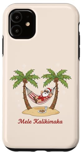 Mele Kalikimaka Natale hawaiano Santa Palm Tree Vacation Custodia per iPhone 11