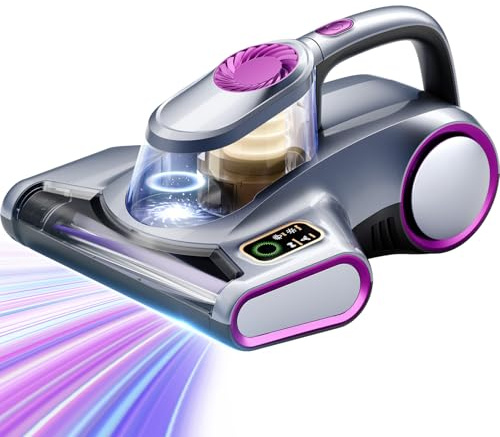 Milbensauger für Matratzen, 18kPa Starker Saugkraft, 550W Matratzensauger | Doppel-Staubbehälter, 48000 RPM Klopffunktion, Heißluft & Ultraschall, UV-Licht, 5M Kabel für Allergiker, Sofa & Betten