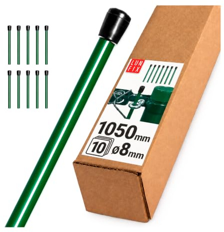 LUN FIX Zaunpfosten 1050x8 mm Grün für Maschendraht Drahtzaun, 10 Stk. | Für Zaungeflecht, Spanndraht, Maschendraht, Maschendrahtzaun Zubehör, Zaunsysteme, Drahtspanner Grün, Einfache Montage