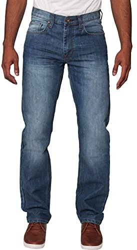 New Mens Enzo Regular Fit Straight Denim Blue Jeans Pants All Waist Sizes Mid Stone Wash 36 W X30L