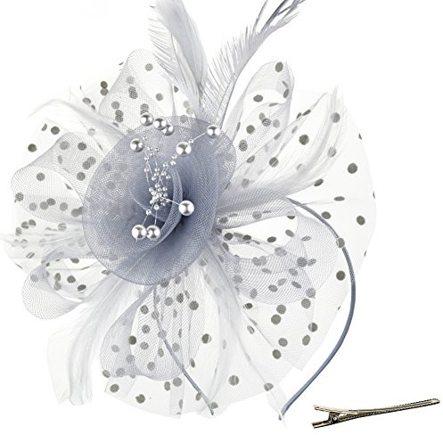 DRESHOW Fascinator Hüte für Damen Pillbox Hut mit Schleier Stirnband und Einer Gegabelten Clip Tea Party Kopfbedeckung