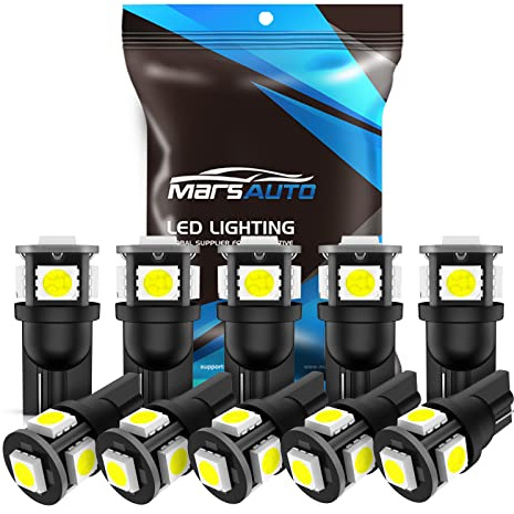 Marsauto T10 168 194 2825 LED Light Bulbs Super Bright 5SMD Exterior License Plate Lights Lamp, Car Interior Courtesy Dome Lights Map White, Pack of 10