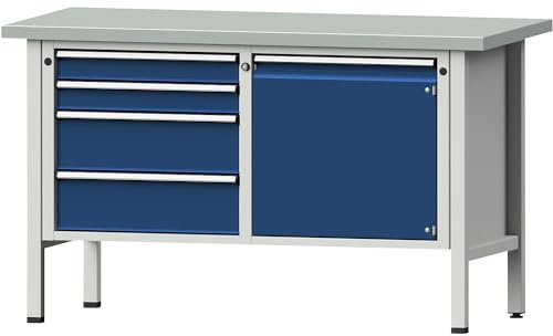 ANKE | Werkbank | Gestellbauweise Serie V | 4 Schubladen | Tür 540 mm | Arbeitshöhe 890 mm | Stahlblechbelag