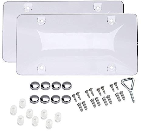BLVD-LPF OBEY YOUR LUXURY Unbreakable License Plate Shields - [Pack of 2] Clear Bubble, Novelty Plate Covers with Fastening Screws, Screw Driver | Automotive Accessories