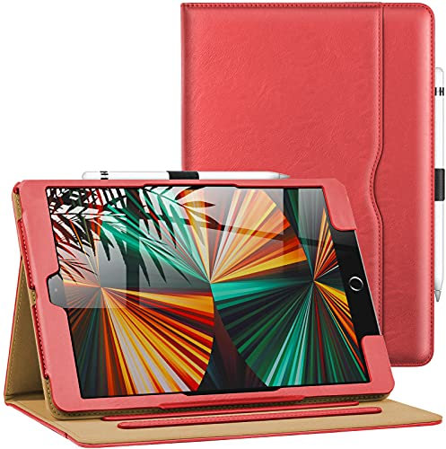 Aiwoxing Coque pour iPad 10,2 Pouces (Modèle 2021/2020/2019, 9ème/8ème/7ème Génération), Pochette Cuir Case Housse Étui de Protection, Auto Réveil/Sommeil, Multi-Angle, Tablette Apple Cover, Rouge