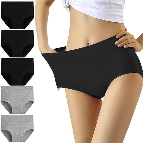 YouShow Unterhosen Damen 5-pack bomull Hohe underkjol stretchanteil, 3 x Svart + 2 x Grå, XXL