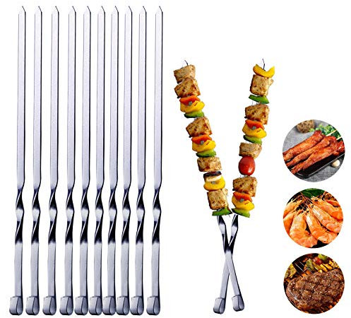 Jandays Spiedini per kebab in metallo, set da 10 pezzi per griglia di carne, in acciaio inox, piatti, larghi, riutilizzabili, per barbecue, kabob, cocktail, accessori essenziali per feste, frutta,