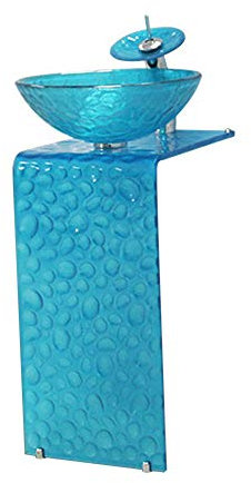 chicstyleme Tischwaschbecken Modernes Badezimmerwaschbecken und Waschbecken mit vollem Sockel und Wasserhahn Glaswaschbecken Set Hoch 680 mm Blue Bubble