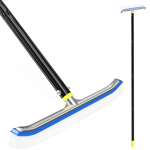 Swimming Pool Brush with Pole 6FT,18 Swimming Pool Brush Head with Nylon Bristles Aluminum Back and 6FT Adjustable Stainless Steel Pole for Swimming Pool Wall Tile Ponds Floor and Step Clean