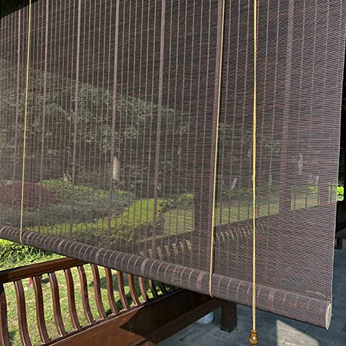 KDDEON Vintage Bambusrollo,Bambusjalousien aus Dunkelbraunem,Vertikale Lichtfilter Rollläden,Verdunklungsrollo Fensterrollo,Bambus Raffrollo mit Haken,Heben Fenstervorhänge (W130xH230cm/W51 xH91)
