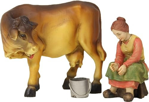 dekoprojekt Krippenfigur Bäuerin mit Kuh beim Melken
