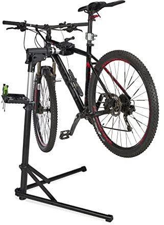 Relaxdays Pied d'atelier pour vélos, guidons, Cadres de 25 à 40mm, 30 kg Max, Hauteur Ajustable, Plateau Outils, Noir