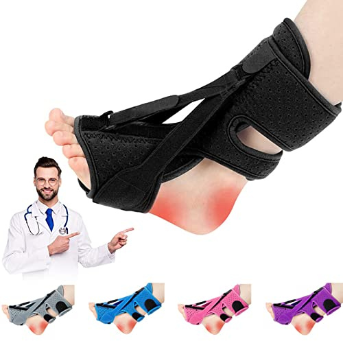 DERJLY Plantar fasciit nattskena, förbättrade 3 justerbara remmar, plantar fasciit avlastningsskena, nattskena, plantar fasciit bandage med mjuk minnesskumdyna (svart)