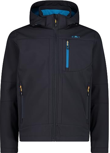 CMP - Giacca in Softshell da Uomo con Cappuccio Removibile, Antracite-Reef, 58