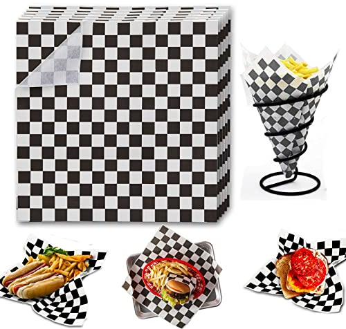 Fettdichtes Papier karierte, Lebensmitte Lwachspapier Fettbeständig Sandwichpapier Karierte Lebensmittelverpackungspapiere für Sandwich Fast Food Snacks Brot Hamburger Papier 100 Blatt
