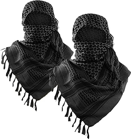 Luxns Military Shemagh Tactical Desert Scarf / 100% Cotton Keffiyeh Scarf Wrap for Men And Women/Black 2Pack