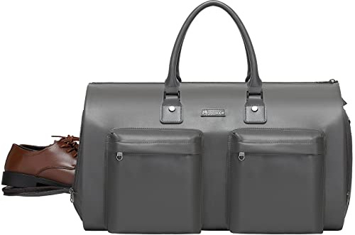 Modoker Convertible Leder Kleidersack, Handgepäck Kleidersäcke für Reisen, Kleidungsstück Duffel Bag, A-Grau, Modoker Kleidersack & Krawattenetui für Reisen