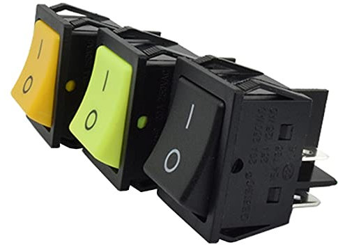 Interruttore a bilanciere KCD4-201 for impieghi gravosi senza luce 30A 250VAC ON Off Interruttore DPDT Interruttore bipolare a due vie Interruttore verde giallo nero ( Color : Black Actuator , Size :