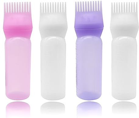 GYSRXS 4 stycken Scalp Oil Applicator plast hårfärgningsmedel flaska med mätskala för hårfärgning, hem, salong, hårbottenbehandling (170 ml)