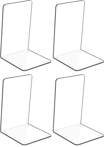Book Ends, Hiziwimi 4 Pcs Acrylic Bookends for Heavy Books - Clear Book Ends for Shelves, Office, Home, Library, Decorative Book Holder for Shelf, Desktop Book End - Non-Slip, Transparent, 7.08x4.72
