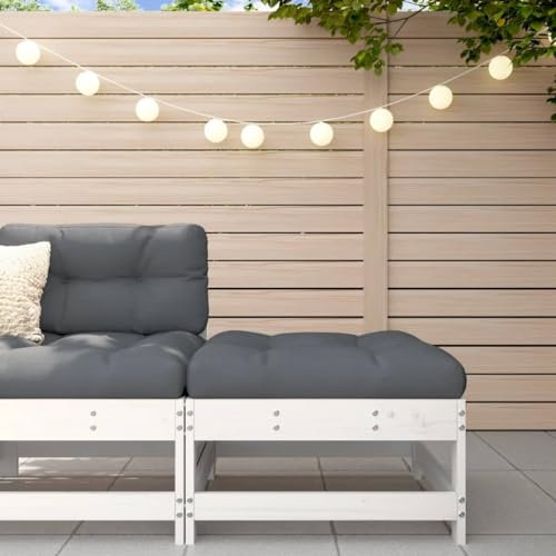 Homgoday Gartenhocker mit Kissen, Massivholz, Kiefer, Weiß, Gartenmöbel, Hocker, Couchtisch, Paletten, Garten, Ottomane, Paletten, Außenbereich, Fußhocker, Paletten, Terrasse, Typ 2
