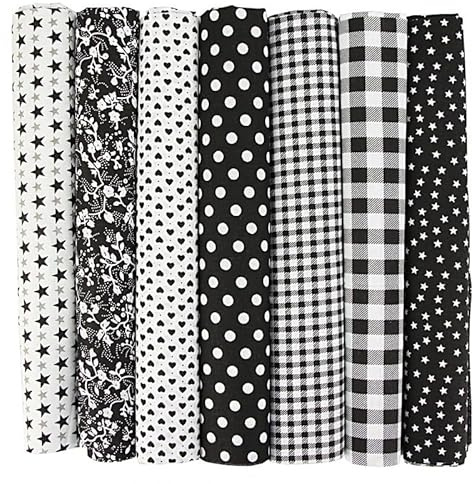 Baumwollstoff Stoffpakete,7 Stück 50 x 50cm Stoffe zum Nähen Patchwork DIY Stoffpaket DIY Baumwolltuch Meterware Stoffe Stoffreste Stoffpaket für Kleidung,Bettwäsche,Vorhänge,Tischdecken - Schwarz