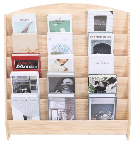 FDHUIJIA Montessori Toddler Book Shelf Organizer Single Sided Book Rack Display with Toy Storage, Children Baby Classroom Bookshelf, Kids Room bookcases cabinets & Shelves Natural Pine (31”)