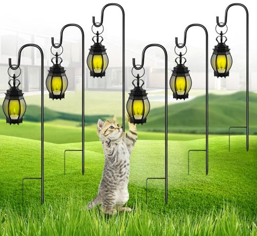 SEGNAYEN Shepherds Hook for Garden Lanterns, 81cm Adjustable Shepherds Crook with Metal Stake Base, Garden Hooks for Hanging Christmas Lights, Plant Baskets, Black, Set of 6