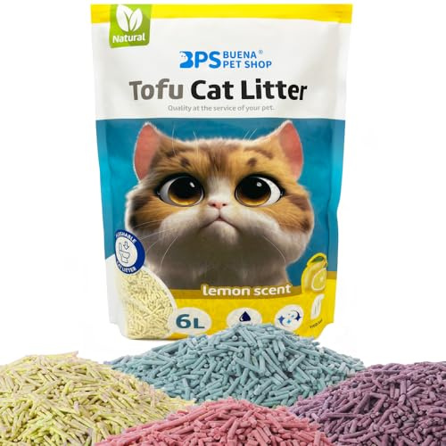 BPS BPS-15455 Katzenstreu von Tofu für Katzen, staubfrei, leicht zu verklumpen, kontrolliert Gerüche und wird in die Toilette geworfen (1 Stück, Lemon)