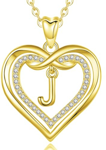 AEONSLOVE Colgantes con Letra Collar Mujer Inicial J Collar Letra Oro Corazón Cobre Collares con Nombre Personalizado Colgante Inicial Joyas Regalo Navidad el Dia de la Madre Cumpleaños San Valentín