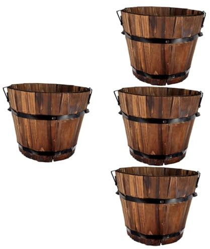 Supvox 4stücke Kleinholzfass Blumentopf Für Garten Rustikaler Pflanzenbehälter Aus Massivem Holz Dekorative Blumentöpfe Für Außenbereich