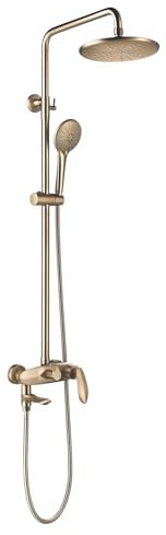 BiaoTeng Colonne de Douche Fixation Murale Réglable, Sortie D'eau Systeme Douche Murale 3 Fonctions Avec Flexible de Douche 1, 5 M Systeme de Douche pour Baignoire, Or Brossé