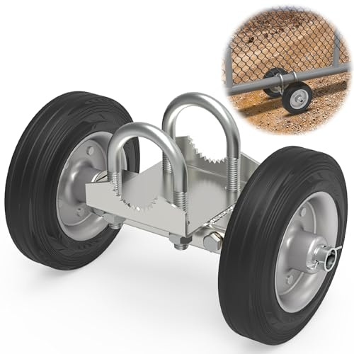 Fengone 6 Rolling Gate Wheel for Chain Link Fence Rolling Sliding Gates Heavy-Duty Steel Rolling Gate with 2 Rubber Wheels for Metal Tube Gates and Driveway Gates