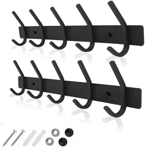 GlazieVault Coat Hooks for Wall - Stainless Steel Coat Racks (2 Pack) - Heavy Duty Coat Hook Wall Mounted - Premium Design Rust Free Coat Hanger for Clothes (Black J)