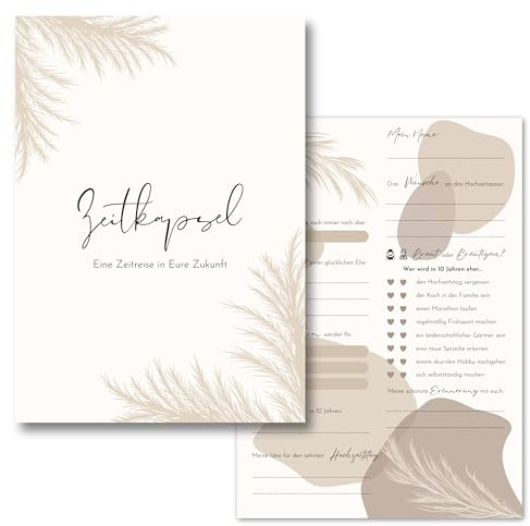 50x Zeitkapsel Karten Hochzeit - Spaßiges Zeitkapsel Hochzeitsspiel für Gäste als Alternative zum Gästebuch (Boho)