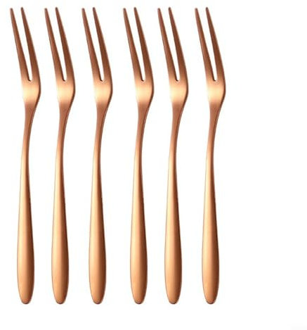 Mini Stainless Steel Cake Forks, Pack of 6, for Desserts, Sushi, Snack Sticks (Rose Gold)