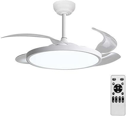 LEDUNI Ventilador con Luz Lámpara LED 60W Motor DC 6900lm, Ultra Silencioso con Mando a Distancia, funcion Verano e Invierno (Blanco Mate)