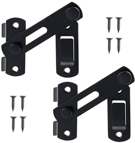 IUSOT 2 Pcs Black Door Latch, Door Lock with 8 Screws, 180 Degree Stainless Steel Gate Bolt Door Latches for Internal Doors Wooden Gates Garden Bathroom Outdoor Garage Window