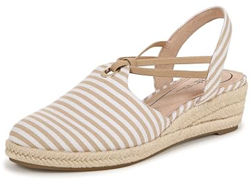 LifeStride Womens Kennedy Espadrille Wedge Sandal Tan/White Linen Stripe 8 M