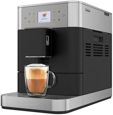 KitchenAid Macchina da caffè espresso automatica - KF6-15 ricette, montalatte automatico, 4 profili utente, design in metallo, silenziosa e veloce - Ghisa nero