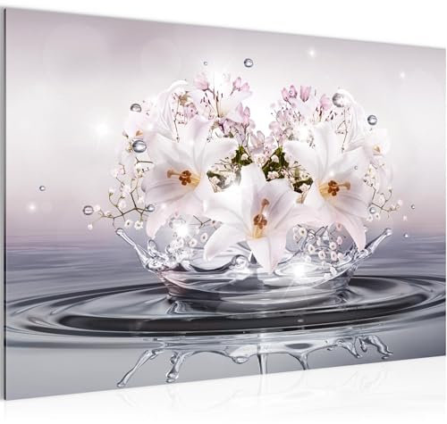 Runa Art Bild Blumen Lilien Modern Wandbilder Wohnzimmer Schlafzimmer - Made In Germany - Abstrakt Grau Rosa Flur 053915a