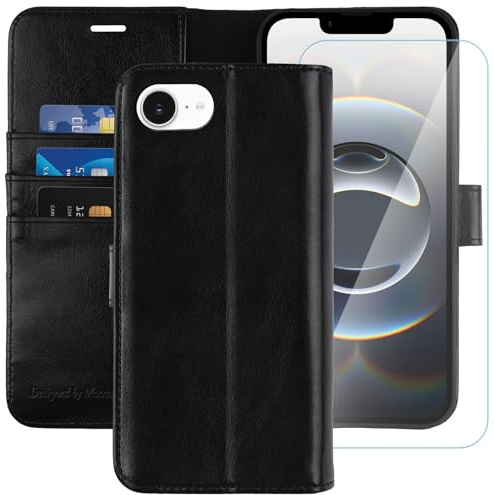MONASAY Wallet Case for iPhone 17E/16E with 3 Card Holders - Black | Kickstand,RFID Blocking,6.6 feet of shock absorption,PU Leather, Strong Magnetic Closure, Fits 6.1 inch ONLY,Protective film