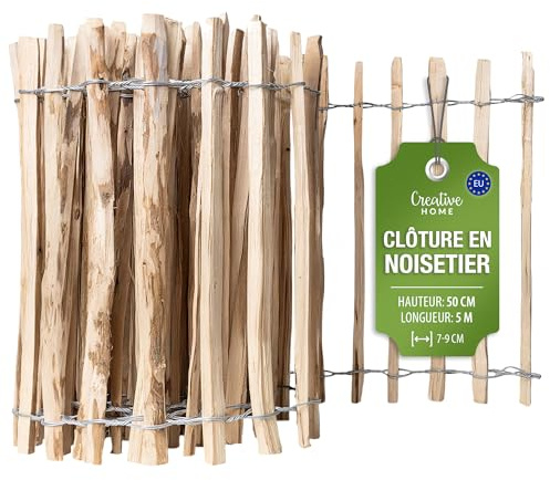 Creative Home trästaket 50cm högt och 5 m långt | hasselnötsstaket | rullstaket | lamellavstånd 7-9 cm | trädgårdsstaket Perfekt som gräsmatta kantning blomsterbädd kantning gjord av hasselnöt