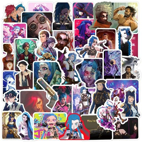 50 Pcs Arcane Stickers Waterproof Vinyl Anime Sticker for Adults Vi Jinx Arcane Stickers Cool Decals for Water Bottles Laptops Phone Cases Skateboard Stickers Arcane Merch
