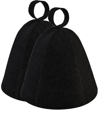 2PCS Sauna Hat,Ergonomi Felted Sauna Cap for Women and Men,Steam Bath Hat Room Accessories Felt Heat Dry Headrest,Steam Room Essential Parts,Simple Natural Stylish Appearance (Black)
