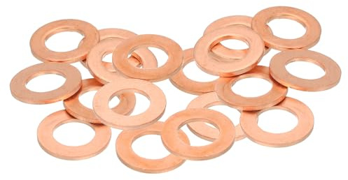 sourcing map 18 arandelas planas, arandelas de cobre M10, kit de arandelas de sellado de cobre, surtido de arandelas de aplastamiento, 10 mm de diámetro interior, 18 mm de diámetro exterior, 1,5 mm de