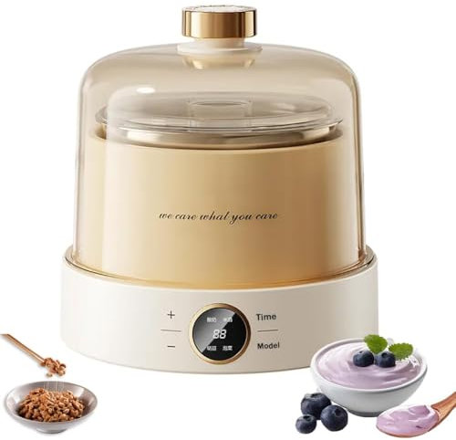 Yogurtera Automática, Máquina de Fermentación Inteligente de 1 L con 4 Vasos, Control de Temperatura, Temporizador de 8-12 H, Revestimiento de Vidrio/Acero Inoxidable, para Vino de Arroz y Postres