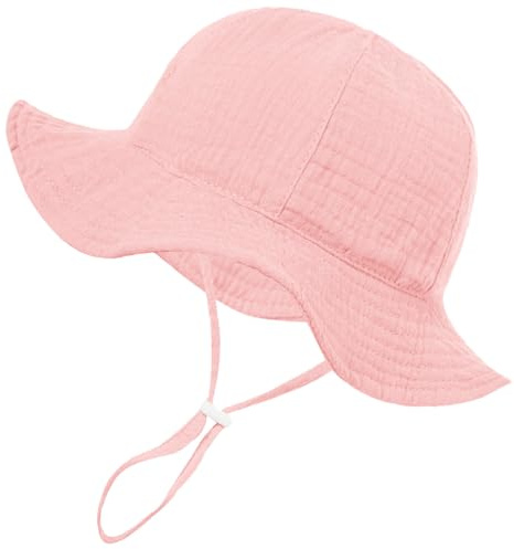 HZHSGLY Baby Sun Hat 6 12 Months, Baby Bucket Hat with Adjustable Chin Strap, Babies Summer Hats with Large Brim Cotton Floppy for UV Protection Newborn Sunhat
