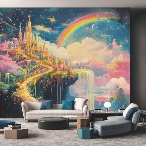 Rainbow Castle Wallpaper - Fantasy Colorful Nursery Girls Wall Mural - Wall Murals for Living Room Bedroom - Photo Wallpaper & Home Decor Art - 200 x 140 cm C197